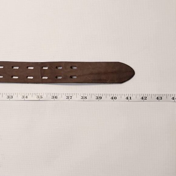 Genuine Leather Belt Mens 34 Brown Solid Brass Double Prong Made in USA 29655 - Picture 12 of 12